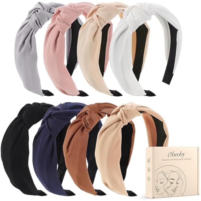 obeoby 8Pcs Headbands for Women, Fashion Knotted Headband Coffee Series Wide Hairband Hair Accessories Valentine Party Hair Accessories for Women Girls - Image 1